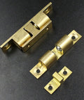 Double Ball Cabinet Door Catch With Adjustable Tension Roller Latch for Small Cabinets, copper body on black background
