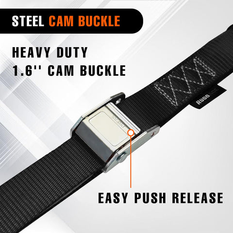 Close-up of the cam buckle on 2 Pack 1.5 Inch By 8 Ft Beefy 3000 Lb Motorcycle Tie Down Straps Heavy Duty with S Hooks.