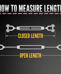 How to measure length of Heavy Duty Galvanized Turnbuckle Two Inch By Twenty Four Inch Jaw And Jaw Configuration.