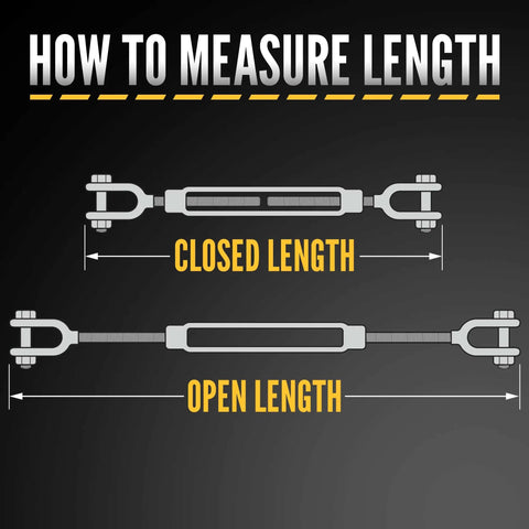 How to measure length of Heavy Duty Galvanized Turnbuckle Two Inch By Twenty Four Inch Jaw And Jaw Configuration.