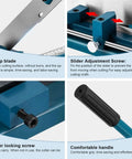 Detailed features of Wire Duct Cutter Tool For Open Slot PVC Trunking with sharp blade, slider adjustment, locking screw, and handle.