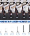 Beast Heavy Duty Pneumatic Concrete T Nailer for 14 Gauge Nails Three Quarters to Two and a Half Inches, various nail sizes