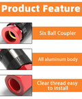 12 Pack Aluminum One Quarter Inch Female AMT Universal Air Coupler features six ball coupler, aluminum body, clear thread