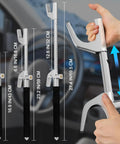 Heavy Duty Steering Wheel Lock Security Bar With Retractable Design for cars, showing adjustable size and safety hammer in use.