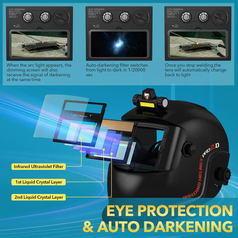 Auto Darkening Welding Helmet With True Color View Solar Powered Welder Hood With Two Arc Sensors Wide Shade 4 To 9 13