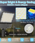 Super Bright 200W LED Parking Lot Light With Dusk To Dawn Sensor, 30,000LM 5000K Daylight shown with LED chips and light bulb replacement