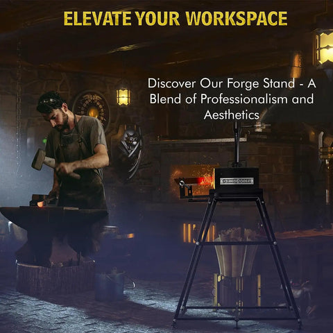 Blacksmith using anvil with Propane Forge Stand For Single Burner Blacksmith Kits, Heavy Duty Steel Construction in workshop
