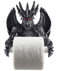 Winged Dragon Toilet Paper Holder In Metallic Finish For Medieval Gothic Bathroom Decor Whimsical Fantasy Gift Handcrafted Resin Roller Holder With Quirky Style And Bold Home Accessory Vibe, front view