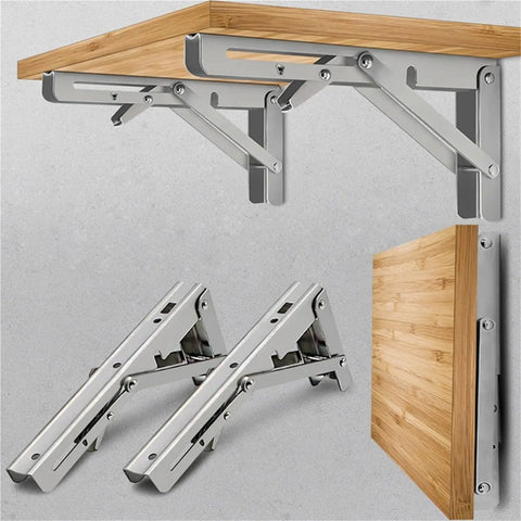 Two Piece Folding Angle Bracket Shelf Heavy Duty Adjustable Wall Mount For Tools White 12 Inch Space Saving Fold Up Design For Garage Workshop And DIY Projects