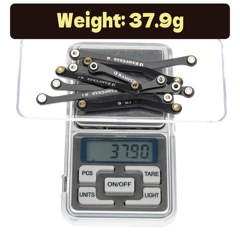 Beefed Up Heavy Duty Stainless Steel High Clearance Link Set For TRX4M Defender And Bronco Black Coated Drop In Replacement For Stock Plastic Links Precision Machined For Stable Performance 42g Per Set, 37.9g shown