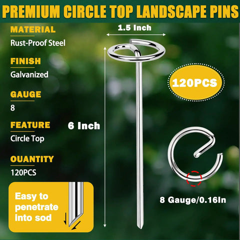 Heavy Duty 8 Gauge Landscape Staples Pins for Weed Barrier Fabric 6 Inch Galvanized Stakes with Removal Tool 120 Pack