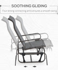 Outdoor Glider Chair with Smooth Gliding Mechanism, steel frame, ergonomic 28-inch back with neck support, gray for patio.