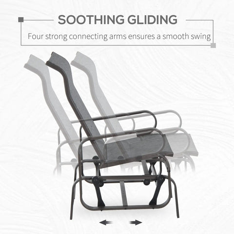 Outdoor Glider Chair with Smooth Gliding Mechanism, steel frame, ergonomic 28-inch back with neck support, gray for patio.