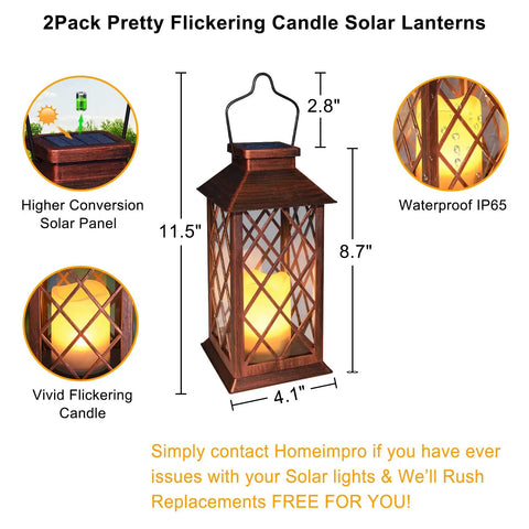 10 Inch Solar Outdoor Lanterns Set Waterproof Flickering Flameless Candles For Patio Garden Yard Party Decor In Antique Copper