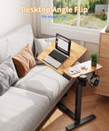 Yihayo Electric Height Adjustable Overbed Table W/ Wheels, 24x16 Inch Mobile Nursing Stand Desk For Laptop Bedside Hospital Home Use Rustic Brown Smooth Motorized Lift with laptop at 50-degree angle.