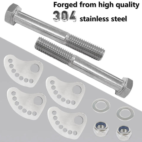 Upper Arm Caster Bolt Kit For Chevy Silverado And Gmc Sierra 1500 2500 3500 Trucks Suspension Hardware showing stainless steel bolts and cams.