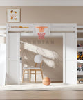 No Fuss Full Size Wooden Loft Bed With Built In Desk And Clever Storage Stairs, Equipped With A Smooth Slide And Basketball Hoop
