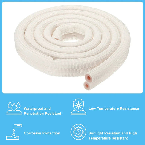 Coiled white Pipe Insulation Foam Tube For Copper Pipes One Quarter Inch And Three Eighth Inch OD 9.84 Feet Long