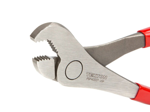 Close-up of 7-3/4 Inch Nut Jaw Pliers With High Leverage Parrot Jaw Grips Nuts Bolts And Fasteners Hex Round And Square Shapes