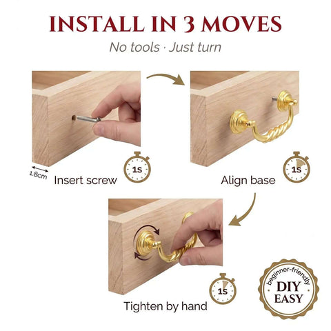 Installation steps for Six Pack 4.5 Inch Center To Center Drawer Pulls Antique Drop Bail Handles Vintage Style Gold Finish.