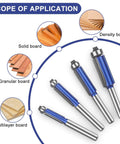 Pro Straight Flush Trim Router Bit Set with Top Bearing for veneer, laminate, shelf edging, density, solid, granular boards.