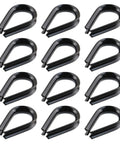 Rock Solid 304 Grade Stainless Steel Thimble Fits 1 16 Inch Wire Rope Cable in black, pack of 12, used for secure cable loops.