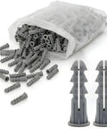 Heavy Duty Plastic Drywall Anchors Bulk Pack With Sleek Clear Storage Box Quarter Inch Wall Plugs in grey, designed for secure mounting.