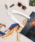 Polynesian Outrigger Canoe Prints Tote Bag For Women Large Capacity Canvas Beach Shopper on table with accessories