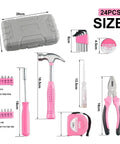 Grab And Go All In One Home DIY Tool Kit With Pink Storage Case For Household Office And Garage 24 Piece Hand Tool Set