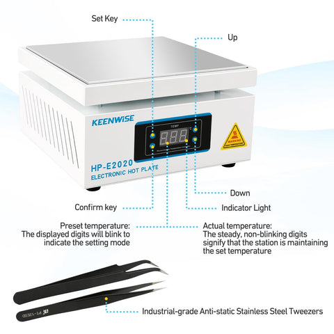 110V 1080W Soldering Hot Plate With LED Microcomputer Temperature Control and tweezers displayed