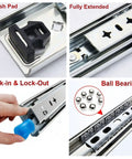 Rock Solid Heavy Duty Steel Drawer Slides With Security Lock For Tool Boxes And Rv, features components like crash pad and ball bearings.