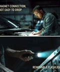 Man using Bright 1800 Lumen LED Neck Light With Rechargeable Battery, Magnetic Base, Detachable Hands Free Mechanic Work Lights