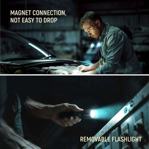 Man using Bright 1800 Lumen LED Neck Light With Rechargeable Battery, Magnetic Base, Detachable Hands Free Mechanic Work Lights