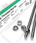 Built Tough M10 1.5 Pitch 250mm Fully Threaded Rod Studs In 304 Stainless Steel With Right Hand Threads Two Pack Includes Flange Nuts