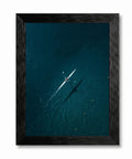 Framed Canvas Wall Art Aerial Rowing Scull In Deep Teal And Navy Ocean Hues With Floating Illusion Modern Black Frame Coastal