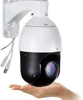 Outdoor PTZ Analog Camera With 22X Optical Zoom, 960H CCTV Dome Surveillance on a hand, IP66 weatherproof, wall mount visible.