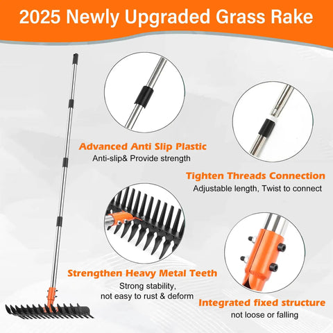 Heavy Duty Thatch Rake For Lawn Dethatching, Adjustable Rake For Grass And Soil Debris, Carbon Black Yard Care Tool