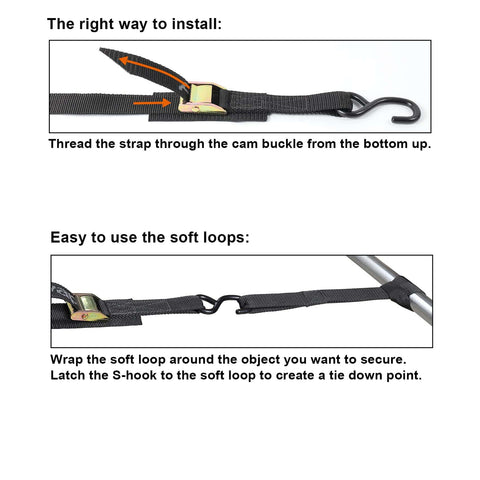 Cam Buckle Tie Down Straps 6 Ft Set Of 4 Heavy Duty 2200 Lb Break Strength With S Hooks installation instructions