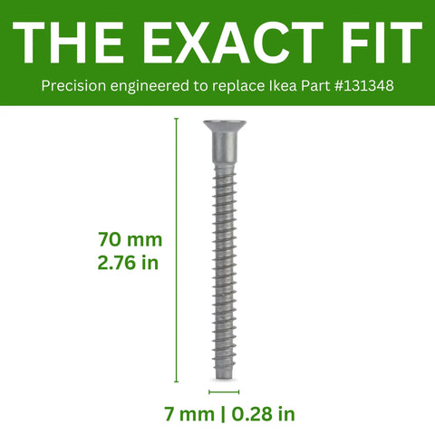 Confirmat Screw Replacement Kit For Flat Pack Furniture 7.0mm Diameter 2.4 Pitch 70mm Zinc Nickel Steel Part 131348 Compatible