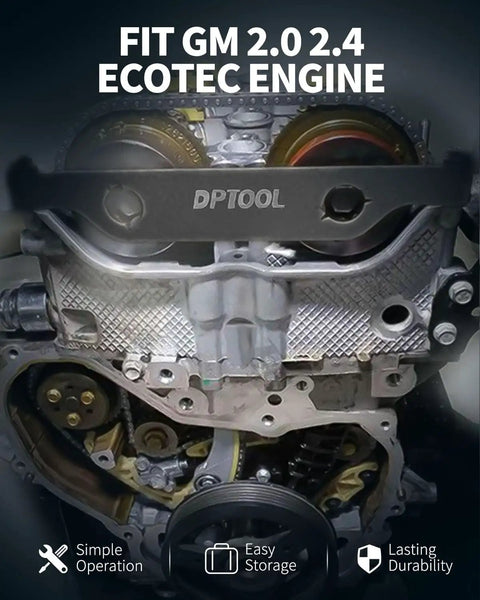 Camshaft Actuator Locking Timing Tool Kit installed on GM Ecotec 2.0 2.4 engine, showing fit and compatibility