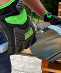 Using five blade sheet metal crimping tool with soft grip handles and safety lock on ductwork