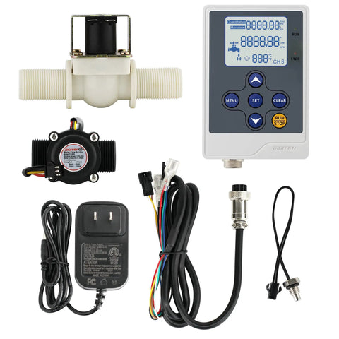 Water Flow Control Meter With LCD Display, Plug And Play, Hall Sensor Flow Meter, Three Quarter Inch Ports, 12V Adapter