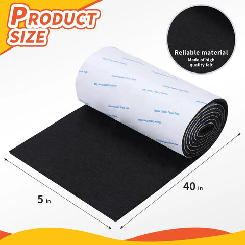 Heavy Duty Self Adhesive Felt Strips 40 X 5 Inch Roll, black felt roll with sticky backing for furniture protection.