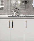 Installed Five Inch Knurled Cabinet Pulls In Black And Antique Brass, kitchen cabinets view, durable corrosion-resistant hardware