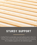 Solid Pine Wood Bed Frame Support Slats Built Tough To Give Your Mattress Bulletproof Rest, close-up of sturdy yellow pine slats.