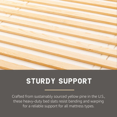 Solid Pine Wood Bed Frame Support Slats Built Tough To Give Your Mattress Bulletproof Rest, close-up of sturdy yellow pine slats.