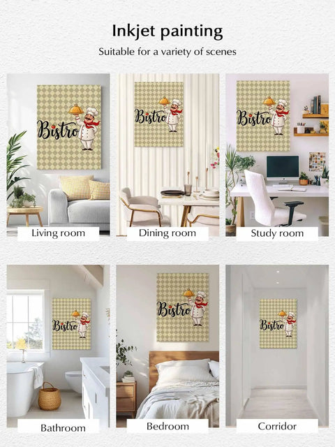 Vintage Cook Canvas Wall Art Print For Kitchen And Home Decor, Cozy Plaid Kitchen Artwork Ready To Hang, 32x16 inches, displayed in various rooms