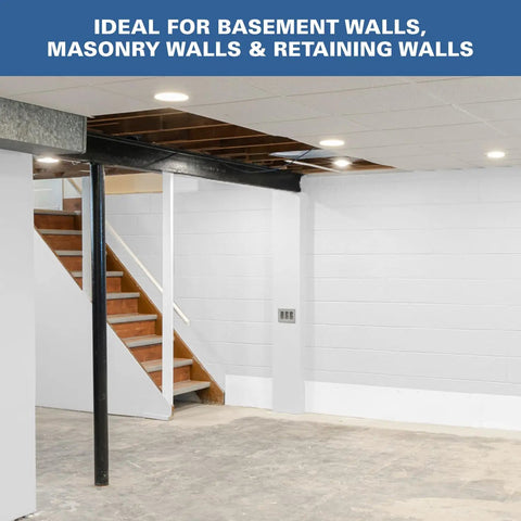 Basement And Masonry Waterproofing Paint For Inside And Outside Use White 1 Gallon applied on basement walls