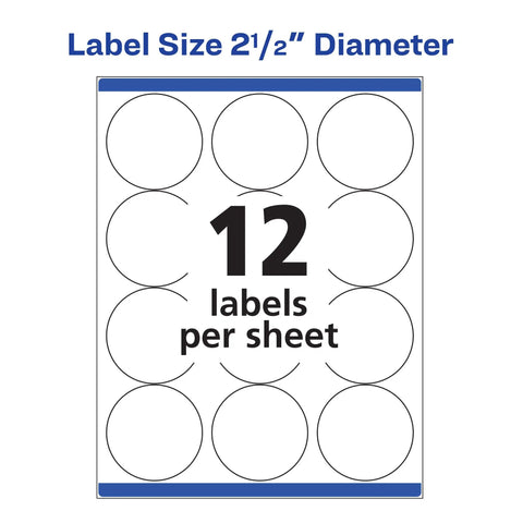Round Printable Labels 300 Pack 2.5 Inch Matte White Stickers For Laser And Inkjet Printers With Sure Feed Tech guarantees 12 labels per sheet.