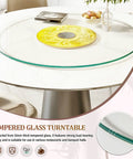 360 Degree No Fuss Silent Spin Glass Table Tray With 0.47 Inch Thick Round Top on dining table, showcasing tempered glass turntable